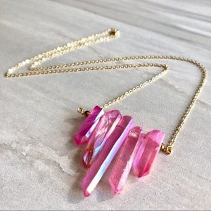 LAST ONE! Pink Aura Quartz Boho 14K Gold Necklace
